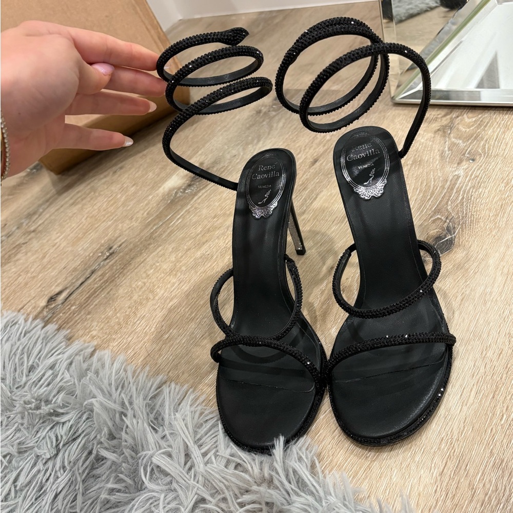 Rene caovilla black wrap up sparkly shoes